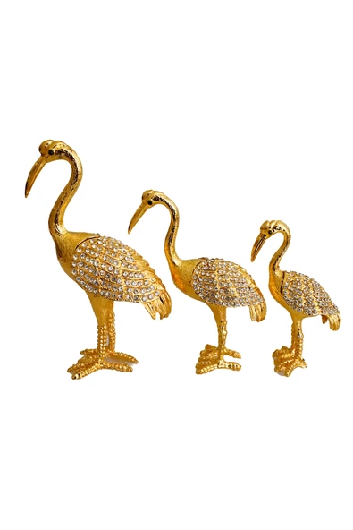 taru pasaj "Kristal Taş İşlemeli Metal Flamingo Ailesi - Şık ve Dekoratif Ürün" - Resim 3