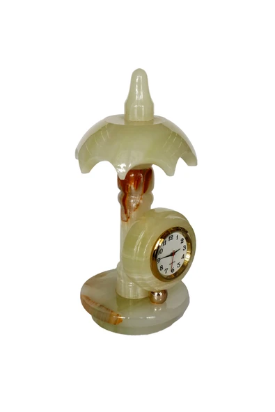 taru pasaj "Oniks Doğal Taş Şemsiye Tasarımlı Masa Saati - Dekoratif ve Şık Saat, Özel Hediye Seçeneği" - 2