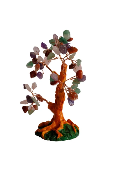 taru pasaj Karışık Doğal Taşlı Hayat Ağacı Biblo - 16x14 cm El Yapımı Enerji Dekoru - Resim 4