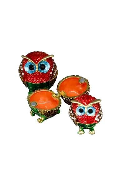 taru pasaj Farklı Boylarda 3'lü Kristal Taş İşlemeli Metal Baykuş Biblo Seti – Dekoratif Aksesuar - Resim 4