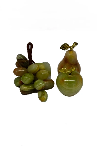 taru pasaj Oniks Taşından 3'lü Dekoratif Meyve Seti: Elma, Armut ve Üzüm - Şık Ev ve Ofis Dekoru ürün görseli