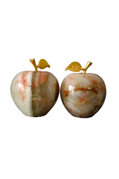 taru pasaj Oniks Doğal Taş Elma Biblo - 2'li Dekoratif Obje Seti | Şık ve Doğal Ev Aksesuarı - Resim 2