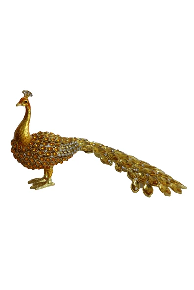 taru pasaj Kristal Taşlı Tavus Kuşu Biblo ve Mücevher Kutusu – 12x22x9 cm, Hediyelik Dekoratif Figür - Resim 5