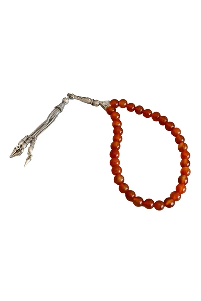 taru pasaj Doğal Akik Taşı Tesbih – 33’lü El Yapımı Tesbih – Şık Metal Püsküllü – Özel Ahşap Hediye Kutusunda - 3