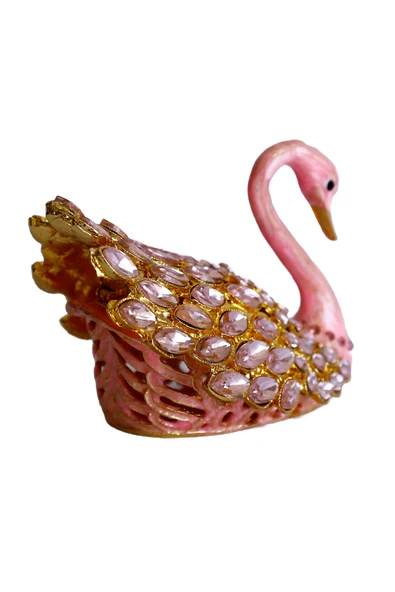 taru pasaj Kristal Taşlı Kuğu Biblo – Metal Dekoratif Figür, Hediyelik, Mavi | Pembe | Beyaz Renk Seçenekleri - Resim 4