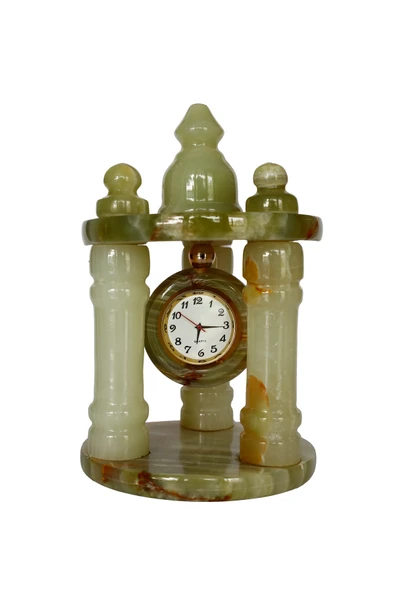 taru pasaj "Doğal Oniks Taşından El Yapımı Sütunlu Saat - Quartz Mekanizma, Dekoratif Hediye" ürün görseli