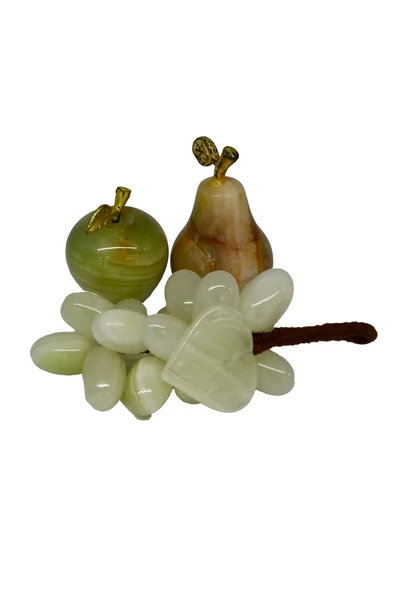 taru pasaj Oniks Taşından 3'lü Dekoratif Meyve Seti: Elma, Armut ve Üzüm - Şık Ev ve Ofis Dekoru ürün görseli