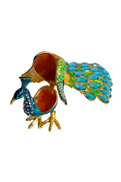 taru pasaj Kristal Taş İşlemeli Metal Tavus Kuşu Biblo – Dekoratif Şık Tasarım, 14x12 cm - Resim 6