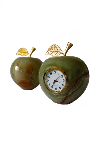 taru pasaj Onyx Doğal Taş Elma Figür ve Elma Masa Saati - Zarif Dekorasyon - Resim 2