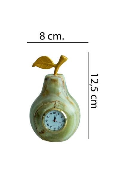 Oniks Dekoratif Taş Masa Saati - Armut Figürlü, Damarlı Akik Taşı Saat - Resim 2