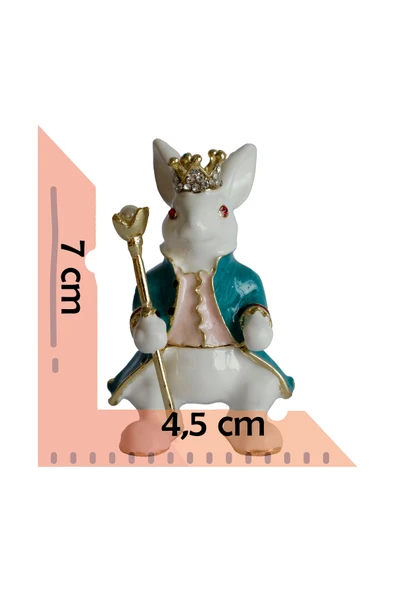 taru pasaj Dekoratif Kral Tavşan Biblo, Kristal Taşlı Metal, 7 cm, 4.5 cm, Hediye Kutulu - 4