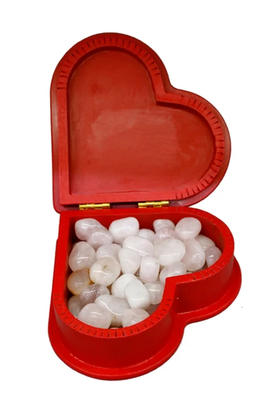 taru pasaj Kırmızı Ahşap Kalp Kutu İçinde Doğal Değerli Taşlar - Anlamlı ve Şık Hediye Seçeneği - Resim 2