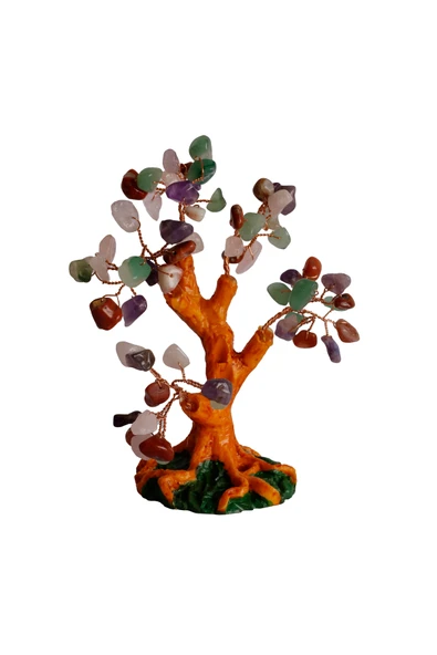 taru pasaj Karışık Doğal Taşlı Hayat Ağacı Biblo - 16x14 cm El Yapımı Enerji Dekoru - Resim 3