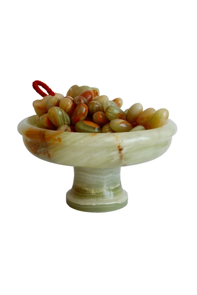 taru pasaj Oniks Doğal Taş Üzüm Seti 6’’ Ayaklı Çanak ile 50 Taneli Üzüm. El Yapımı, Feng Shui Dekor - Resim 3