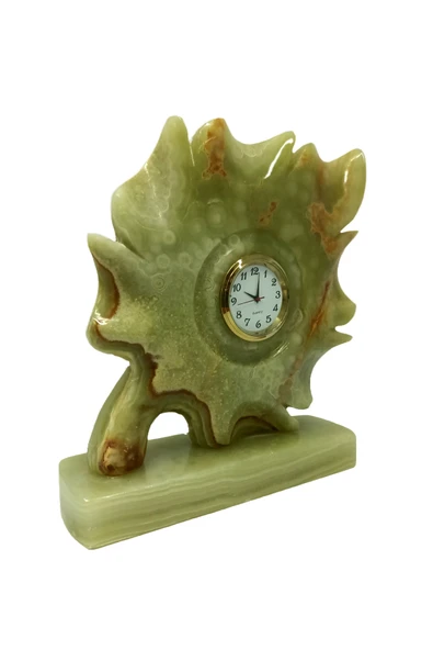 Oniks Damarlı Akik Taşından Yaprak Fiğürlü Saat - (doğal oniks taşı el işciliği) - Resim 2