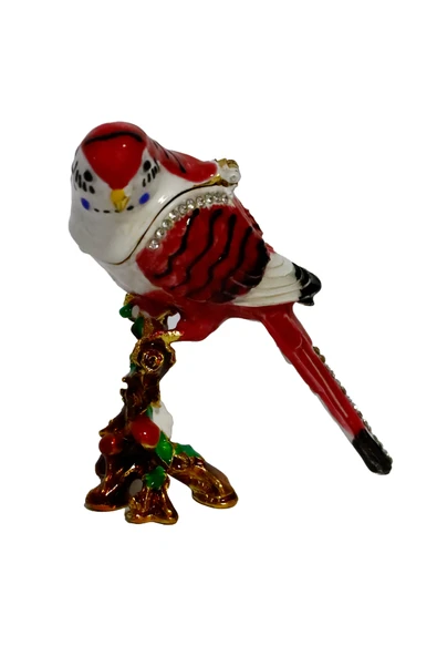 hediye "metal Papağan Kuş Biblosu -3 Farklı Renk Varyantlı, Kristal Taşlı Dekoratif Biblo - 8 Cm" - Resim 3