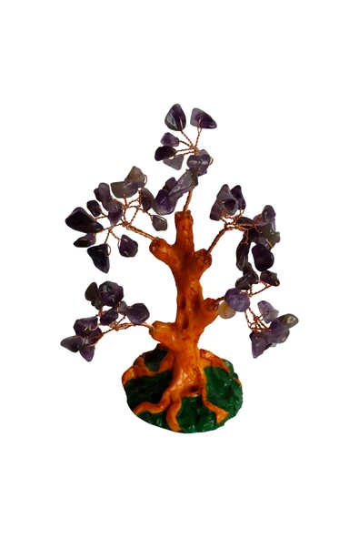 taru pasaj Doğal Ametist Taşlı Hayat Ağacı Biblo - 16x14 cm Enerji Taşı Dekoratif Obje - Resim 3