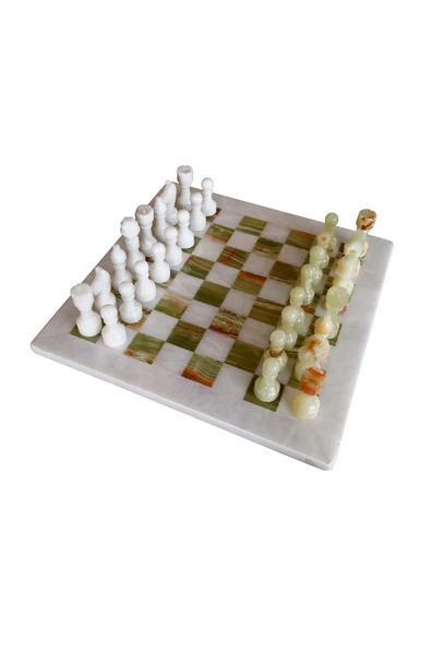 taru pasaj Yeşil Beyaz Oniks Satranç Takımı – Şıklığın ve Zarafetin Buluştuğu Tasarım - Resim 6
