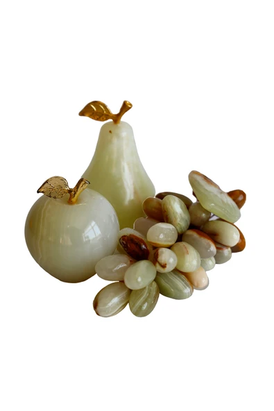 taru pasaj Oniks Doğal Taş Meyve Seti – 2” Elma, 2,3” Armut, 30’lu Üzüm – El Yapımı Dekoratif Hediyelik - Resim 3