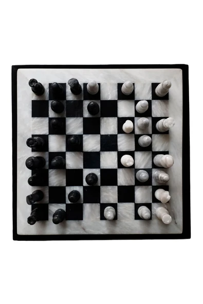 taru pasaj "El Yapımı Oniks Doğal Taş Satranç Takımı - Siyah Beyaz Şık Tasarım, Özel Hediye Kutulu - Resim 4