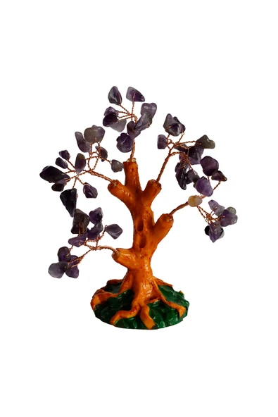 taru pasaj Doğal Ametist Taşlı Hayat Ağacı Biblo - 16x14 cm Enerji Taşı Dekoratif Obje - Resim 5