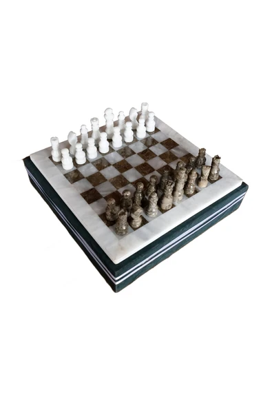 taru pasaj Fosilli ve Beyaz Doğal Taştan Özel Satranç Takımı – Şık ve Doğal Tasarım - Resim 2