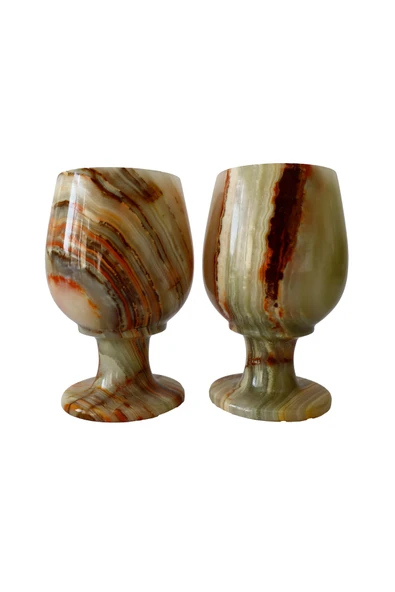 Oniks Doğal Taş 2'li Şarap Kadehi Takımı - El Yapımı Şık Ve Dayanıklı Kadeh Seti - 2,5 inç ürün görseli
