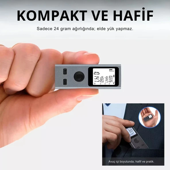 ShopyTech Mini USB Şarjlı Lazer Metre 50 m Dijital Mesafe Ölçer Alan/Hacim Hesabı Pisagor Sürekli Ölçüm - Resim 6