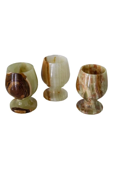 Oniks " Doğal Taş 2,3 Inç Kadeh Seti - El Yapımı, 3 Adet Şık Ve Fonksiyonel Kadeh"