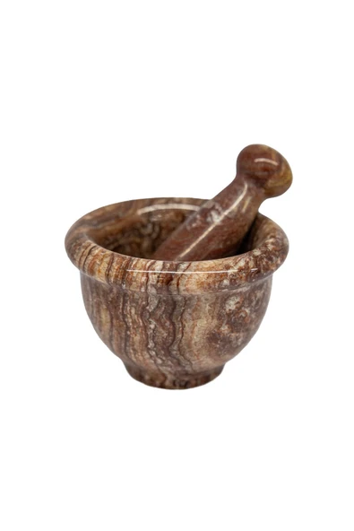 mutfak "orta Boy Doğal Oniks Taş Havan - Kahverengi Desenli, Için Benzersiz Damarlı Akik"