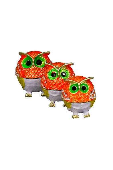 taru pasaj Farklı Boylarda 3'lü Kristal Taş İşlemeli Metal Baykuş Biblo Seti – Dekoratif Aksesuar ürün görseli