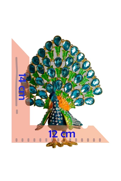 taru pasaj Kristal Taş İşlemeli Metal Tavus Kuşu Biblo – Dekoratif Şık Tasarım, 14x12 cm - Resim 7