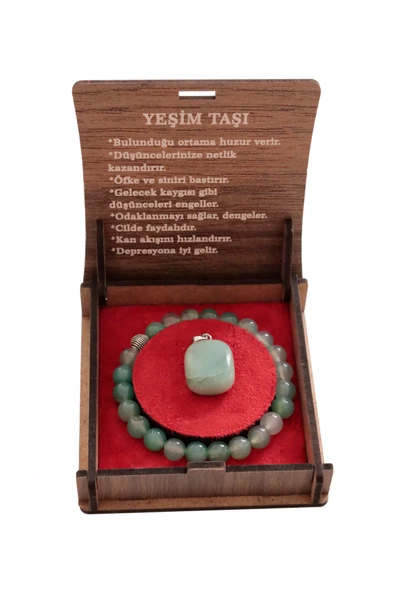 taru pasaj El Yapımı Yeşim Taşı Bileklik ve Kolye Seti – Huzur Dolu Şık Hediye Kutusu ürün görseli