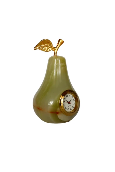 taru pasaj "Doğal Oniks Taş Armut Şeklinde Masa Saati - Dekoratif Hediyelik" - Resim 4