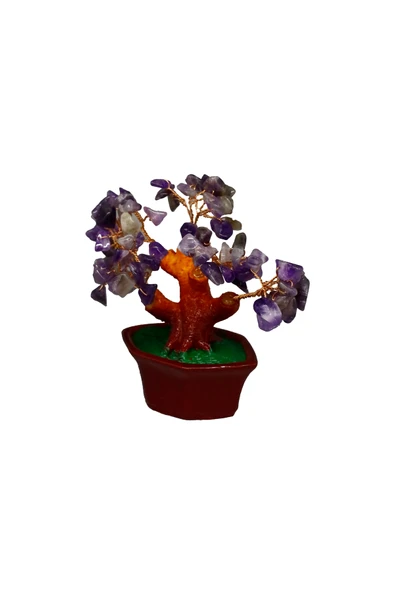 taru pasaj Ametist Doğal Taşlı Bonsai Hayat Ağacı - Dekoratif ve Şifalı Enerji Ağacı - Resim 4