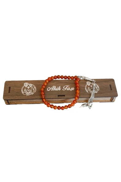 taru pasaj Doğal Akik Taşı Tesbih – 33’lü El Yapımı Tesbih – Şık Metal Püsküllü – Özel Ahşap Hediye Kutusunda - 4