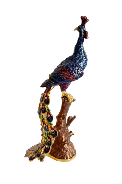 taru pasaj Kristal Taş İşlemeli Metal Tavus Kuşu Biblo – Ağaç Üzerinde Dekor – 18x9 cm ürün görseli