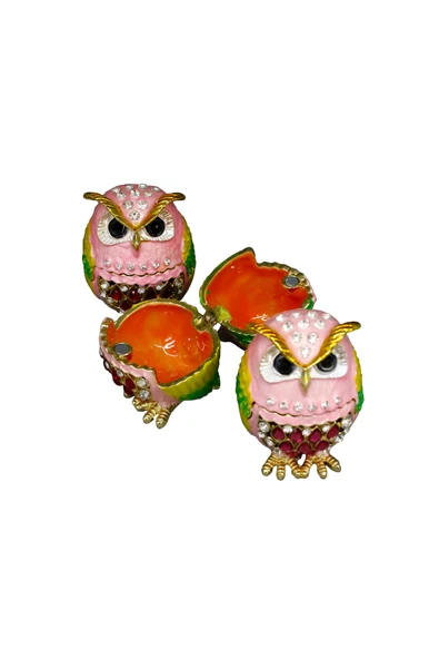 taru pasaj 3'lü Kristal Taşlı Metal Baykuş Biblo Seti - Şık Dekoratif Aksesuar - Resim 2