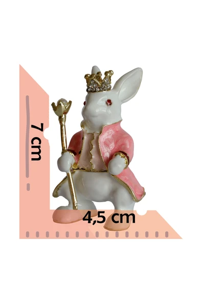 taru pasaj Dekoratif Kral Tavşan Biblo, Kristal Taşlı Metal, 7 cm, 4.5 cm, Hediye Kutulu - 5