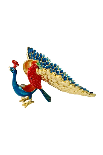 taru pasaj Kristal Taş Süslemeli Metal Tavus Kuşu Mücevher Kutusu – Şık ve Zarif Dekoratif Aksesuar - Resim 4