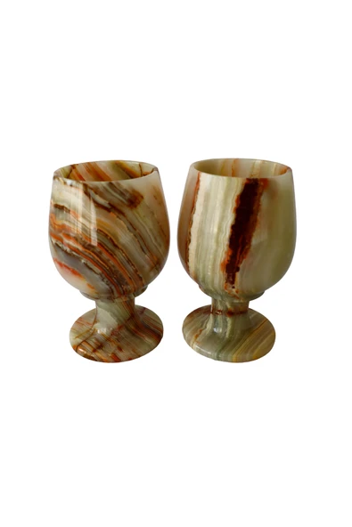 Oniks Doğal Taş 2'li Şarap Kadehi Takımı - El Yapımı Şık Ve Dayanıklı Kadeh Seti - 2,5 inç - Resim 3
