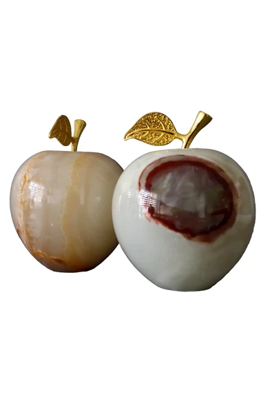 taru pasaj El Yapımı Oniks Doğal Taş Elma Biblo – 2’li Dekoratif Set - Resim 4