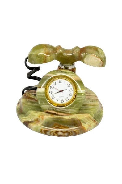 Oniks Ev Dekorasyon Çevirmeli Telefon - Doğal Taş Masa Saati - Akik Taşı Dekoratif Obje Biblo - Resim 2