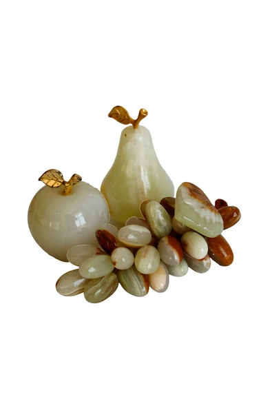 taru pasaj Oniks Doğal Taş Meyve Seti – 2” Elma, 2,3” Armut, 30’lu Üzüm – El Yapımı Dekoratif Hediyelik ürün görseli