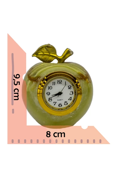 taru pasaj Onyx Doğal Taş Elma Figür ve Elma Masa Saati - Zarif Dekorasyon - Resim 5