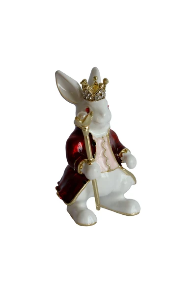 taru pasaj Dekoratif Kral Tavşan Biblo, Kristal Taşlı Metal, 7 cm, 4.5 cm, Hediye Kutulu - 2