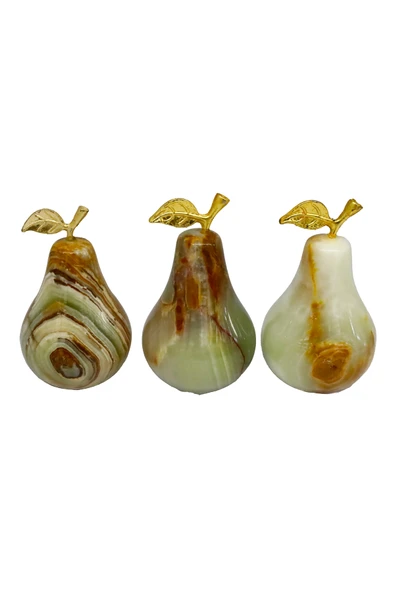 taru pasaj Doğal Oniks Armut Dekor Seti - El Yapımı Mermer Taş Objeler (3'lü) - Resim 3