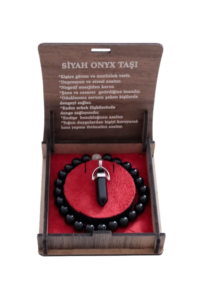 taru pasaj "Siyah Oniks Bileklik ve Kolye Seti – 8 mm Doğal Taş Şıklığı, Hediye Kutusunda"