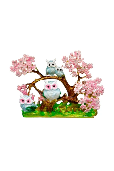 taru pasaj Metal Dalda Baykuş Figürlü Masa Üstü Dekoratif Obje – Kristal Taşlı & Çiçekli - Resim 5