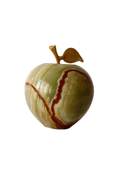 taru pasaj "Doğal Oniks Taş Elma Şeklinde Masa Saati - Dekoratif ve Şık Hediyelik" - Resim 4